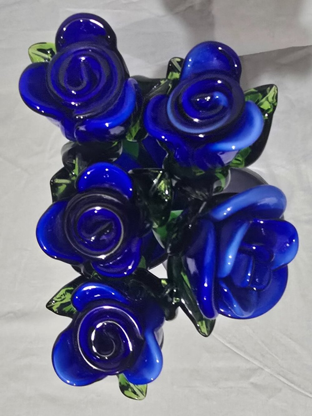 Blue White Long Stem Art Glass Rose - Set of 5 - Approx 14 1/2" L
